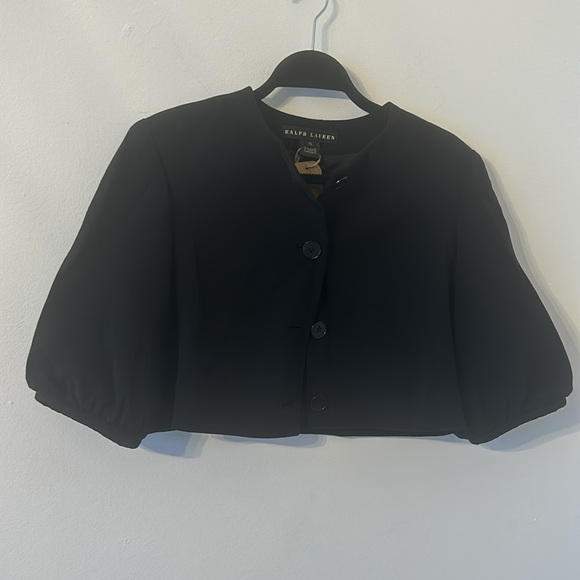 Vintage Ralph Lauren Black Bolero Button Front Cropped Jacket Size 10 - Picture 2 of 6